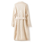 Heavy Thick Lace Style Cable Cardigan Women's Cashmere Jacket Mid-Length Knitted Sweater